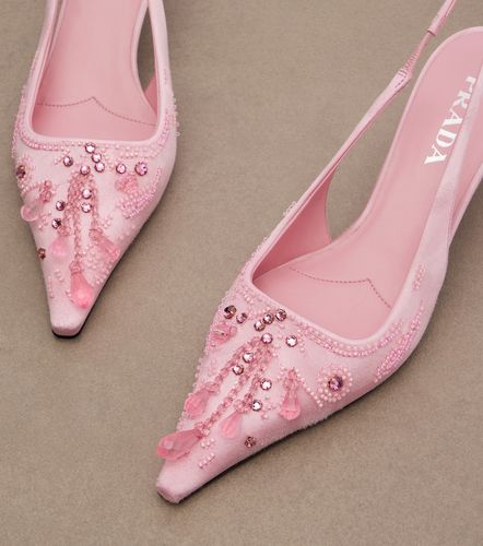Escarpins slingback en satin à ornements - Prada - Modalova