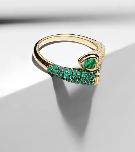 Bague Mixed Bypass en or 18 ct, diamants et émeraudes - Shay Jewelry - Modalova