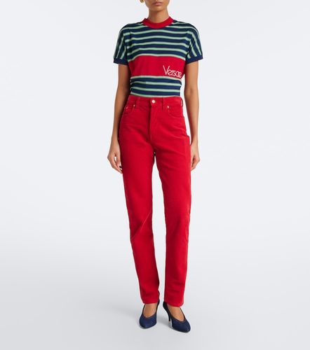 Pantalon slim en velours côtelé de coton - Versace - Modalova