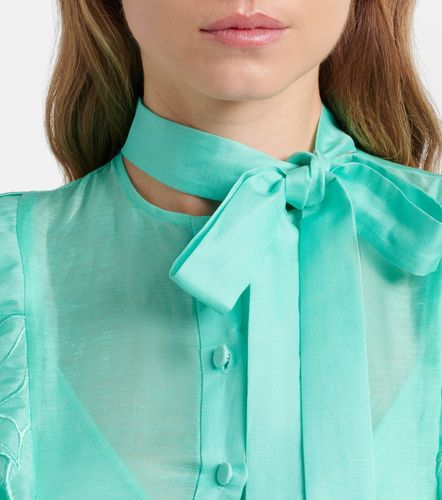 Robe longue Elsie en lin et soie à col lavallière - Leo Lin - Modalova
