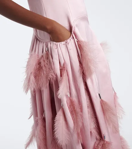 Robe longue en satin à plumes - Jacques Wei - Modalova
