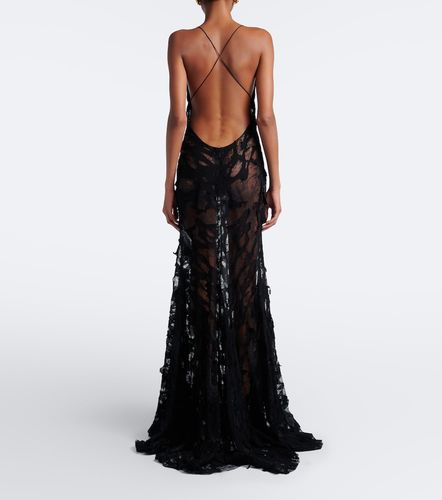 Robe longue en velours à dentelle - Roberto Cavalli - Modalova