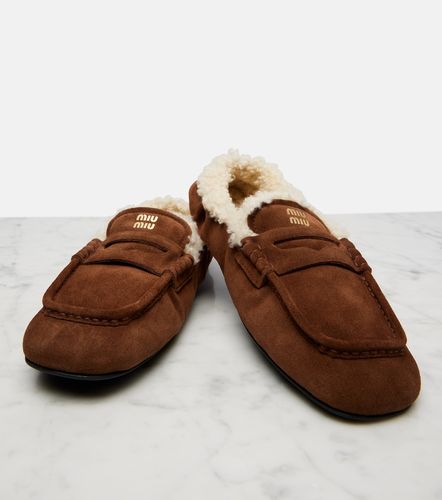Mocassins Ruches en daim et shearling - Miu Miu - Modalova