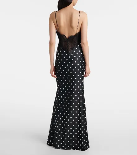 Robe longue en satin à pois et dentelle - Self-Portrait - Modalova
