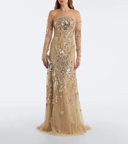 Robe longue en tulle à ornements - Georges Hobeika - Modalova