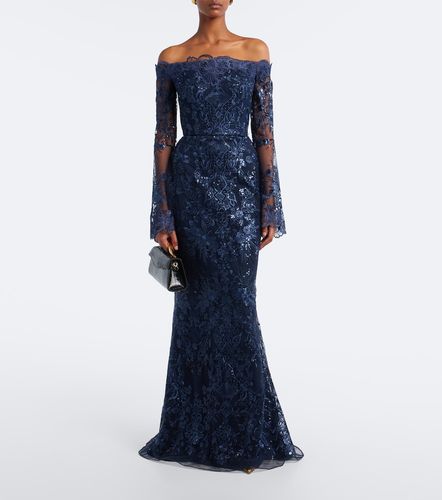Robe longue en dentelle à sequins - Elie Saab - Modalova