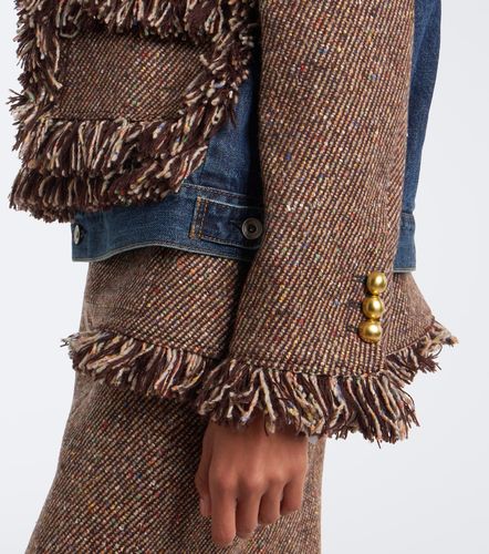 Veste en tweed et denim à franges - Sacai - Modalova