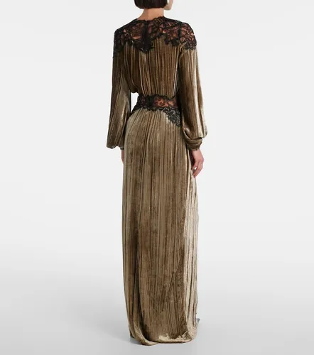 Robe longue Senna en velours et dentelle - Costarellos - Modalova