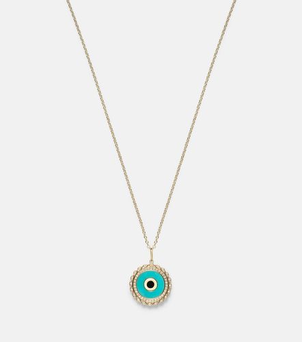 Collier chaîne Large Evil Eye en or 14 ct, diamants et turquoise - Sydney Evan - Modalova