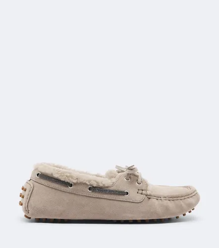 Chaussures bateau Monili en daim et shearling - Brunello Cucinelli - Modalova
