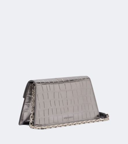 Pochette Skull Mini en cuir façon croco - McQueen - Modalova