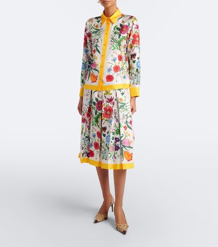 Jupe midi Flora en soie à fleurs - Gucci - Modalova