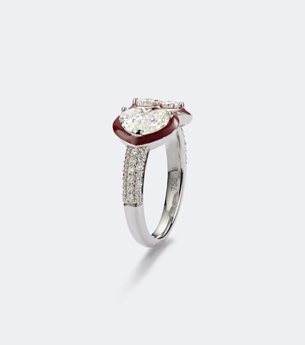 Bague Twin Heart en or blanc 18 ct, émail et diamants - Kamyen - Modalova