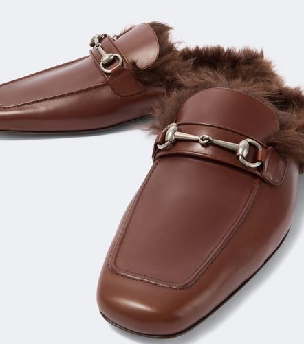 Mules Horsebit en cuir et shearling - Gucci - Modalova