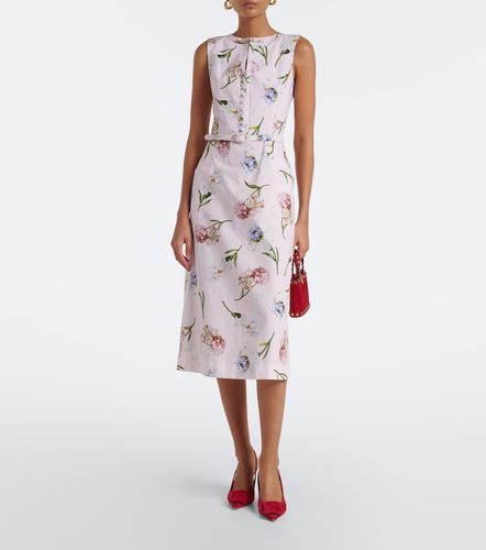 Robe midi en coton mélangé à fleurs - Oscar de la Renta - Modalova