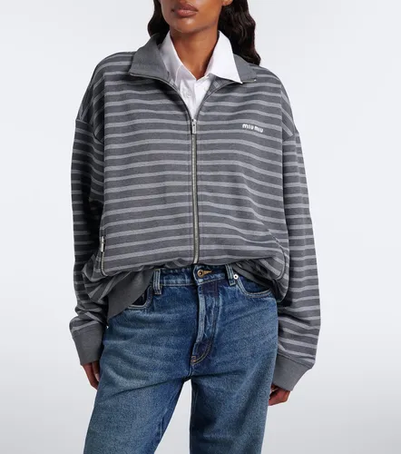 Pull zippé en coton à rayures - Miu Miu - Modalova