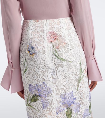 Jupe midi en guipure à fleurs - Oscar de la Renta - Modalova