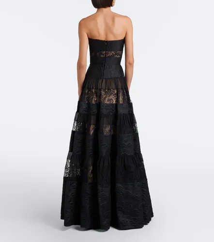 Robe longue bustier en jacquard et dentelle - Elie Saab - Modalova