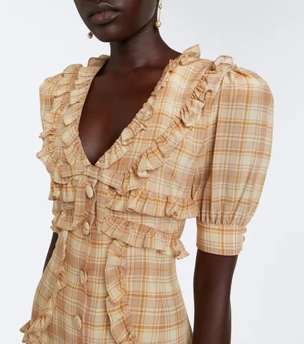 Robe midi en soie à carreaux et volants - Alessandra Rich - Modalova