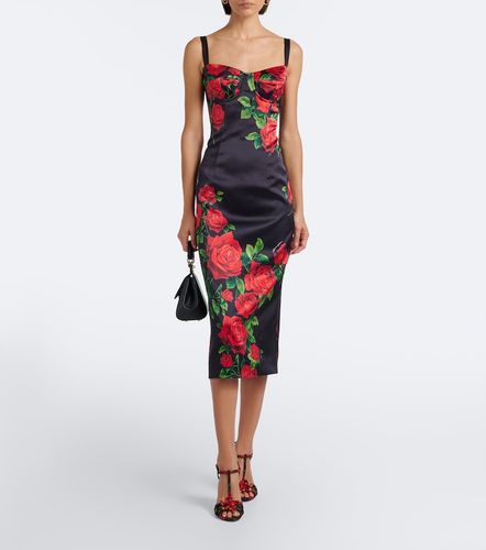 Robe midi en soie mélangée à fleurs - Dolce&Gabbana - Modalova