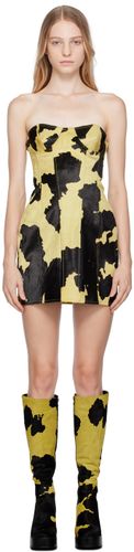 Robe courte noir et jaune en cuir à motif graphique imprimé - Sinead Gorey - Modalova