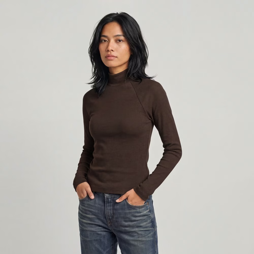 Slim Rib Mock Neck - Brun - Femmes - G-Star RAW - Modalova