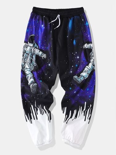 Pantalon de jogging à cordon de serrage imprimé galaxie astronautes avec poche - Newchic - Modalova