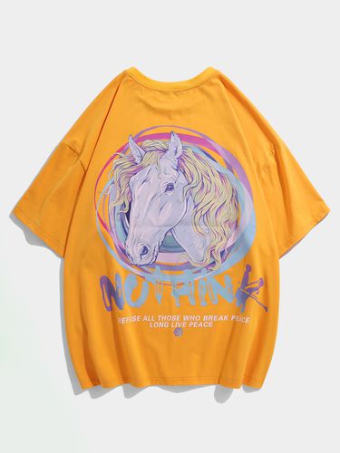 T-shirt d'été de cheval et de lettre de dessin animé de dos d's - KOYYE - Modalova