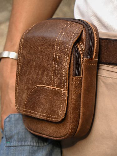 Sac de ceinture de sac de téléphone de 6,6 pouces en plein air de conception de rabat en cuir véritable vintage - Newchic - Modalova