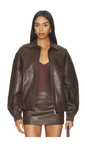 BLOUSON FAUX LEATHER FLORAL IMPRINTED BASEBALL en . Taille 36/4. Also en 38/6, 42/10 - Markgong - Modalova