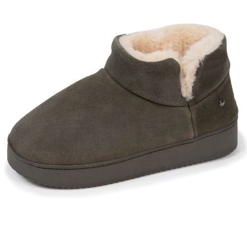 Chaussons Bottillons Dessus En Cuir, Semelle Plateforme Kaki - Isotoner - Modalova