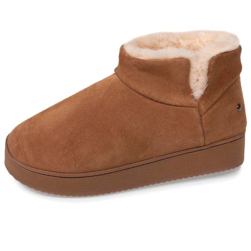 Chaussons Bottillons Dessus En Cuir, Semelle Plateforme Camel - Isotoner - Modalova