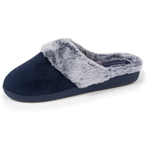 Chaussons Mules Semelle Ergonomique Confort, Velours Marine - Isotoner - Modalova