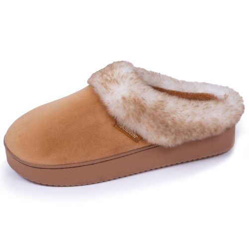 Chaussons Mules Velours Ultra Doux, Compensées Camel - Isotoner - Modalova