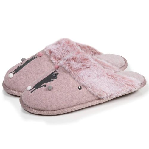 Chaussons Mules Chat Fantaisie Confort Moelleux Chiné - Isotoner - Modalova