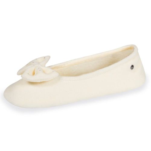Chaussons Ballerines Ultra Confortables, Semelle En Cuir, Détail Grand Nœud Ivoire - Isotoner - Modalova