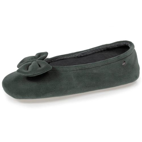 Chaussons Ballerines Ultra Confortables, Semelle En Cuir, Détail Grand Nœud Sauge - Isotoner - Modalova
