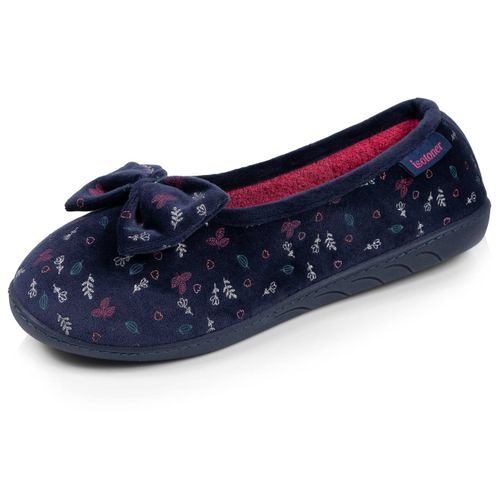 Chaussons Ballerines Microvelours Semelle Ergonomique Mousse À Mémoire Forme Marine - Isotoner - Modalova
