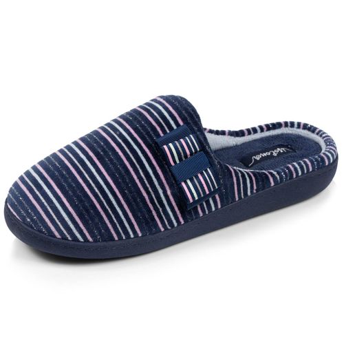 Chaussons Mules Microvelours Semelle Ergonomique Soutien Voûte Plantaire Rayure Marine - Isotoner - Modalova
