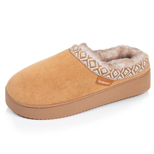 Chaussons Mules Suédine À Semelle Compensé De 3,5 Cm, Confort Camel - Isotoner - Modalova