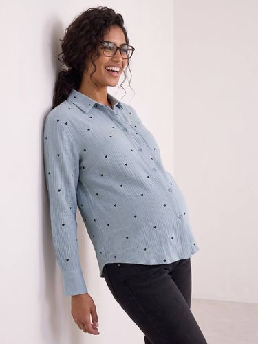 Chemise gaze de coton brodé FM grossesse et allaitement chambray - Vertbaudet - Modalova
