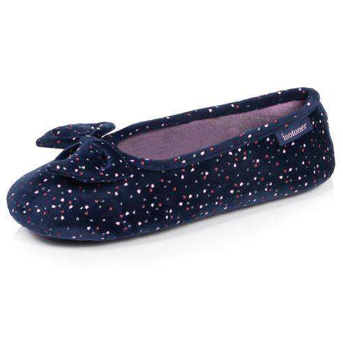 Chaussons Ballerines Suédine, Semelle Souple, Mousse À Mémoire Forme Marine - Isotoner - Modalova