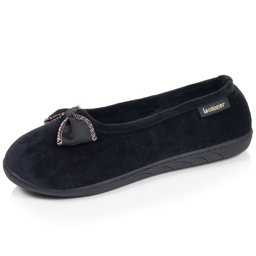 Chaussons Ballerines Microvelours Semelle Ergonomique, Mousse À Mémoire Forme - Isotoner - Modalova