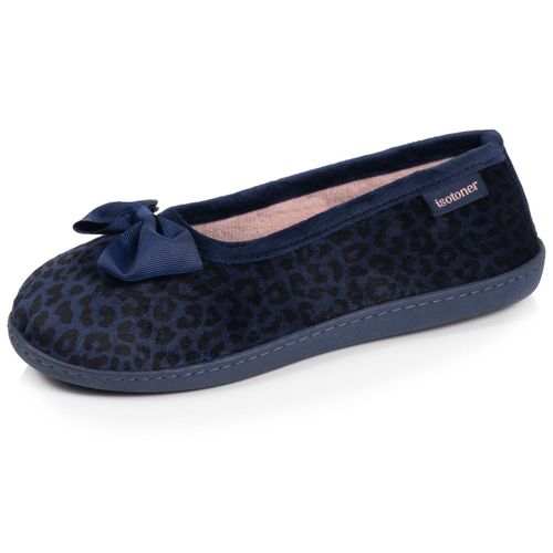 Chaussons Ballerines Microvelours Semelle Ergonomique, Mousse À Mémoire Forme Léopard Marine - Isotoner - Modalova