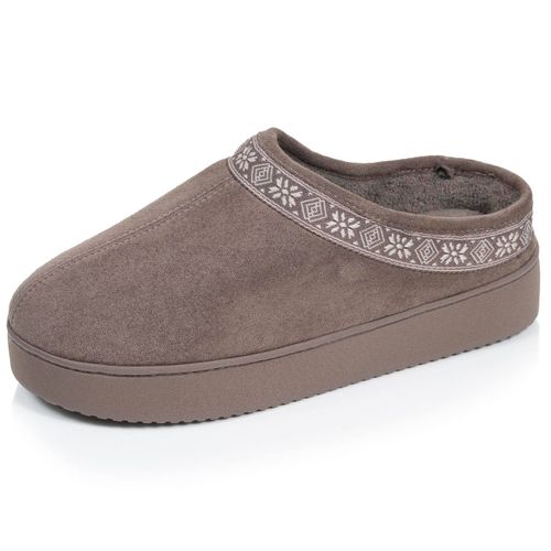 Chaussons Mules Suédine Semelle Plateforme Taupe - Isotoner - Modalova