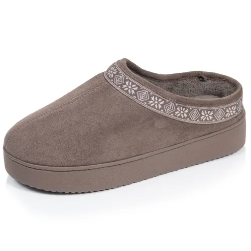 Chaussons Mules Suédine Semelle Plateforme Taupe - Isotoner - Modalova