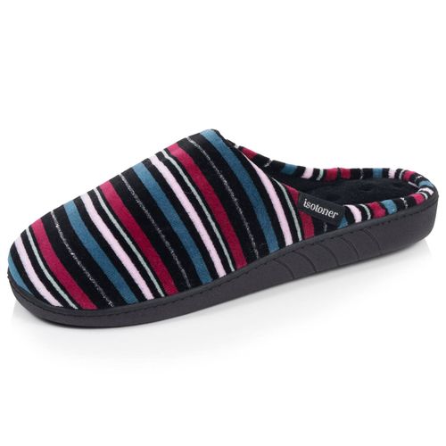 Chaussons Mules Microvelours Semelle Ergonomique, Mousse À Mémoire Forme Rayures Canard - Isotoner - Modalova