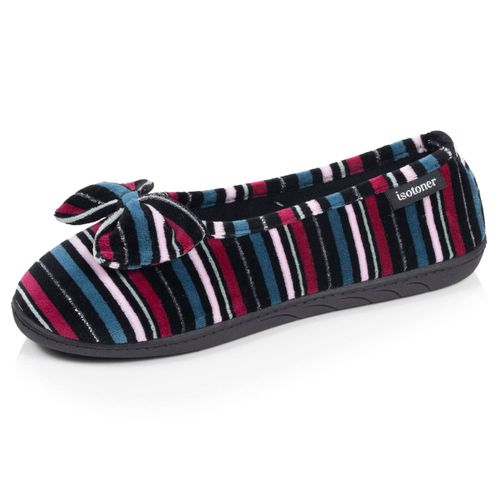 Chaussons Ballerines Microvelours Semelle Ergonomique, Mousse À Mémoire Forme Rayures Canard - Isotoner - Modalova