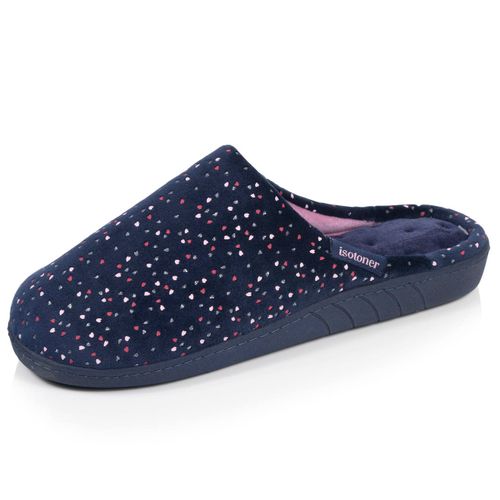 Chaussons Mules Microvelours Semelle Ergonomique, Mousse À Mémoire Forme Marine - Isotoner - Modalova