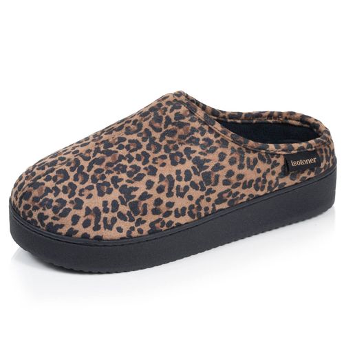 Chaussons Mules Suédine Semelle Plateforme Léopard Camel - Isotoner - Modalova